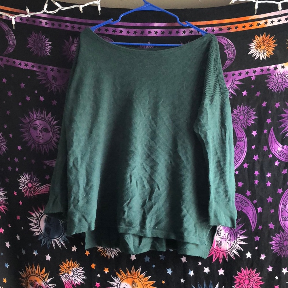 Green off the shoulder sweater